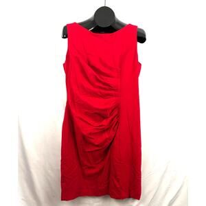 Red Calvin Klein Sleeveless Dress Sz 14 Ruched Front Lined Women's
